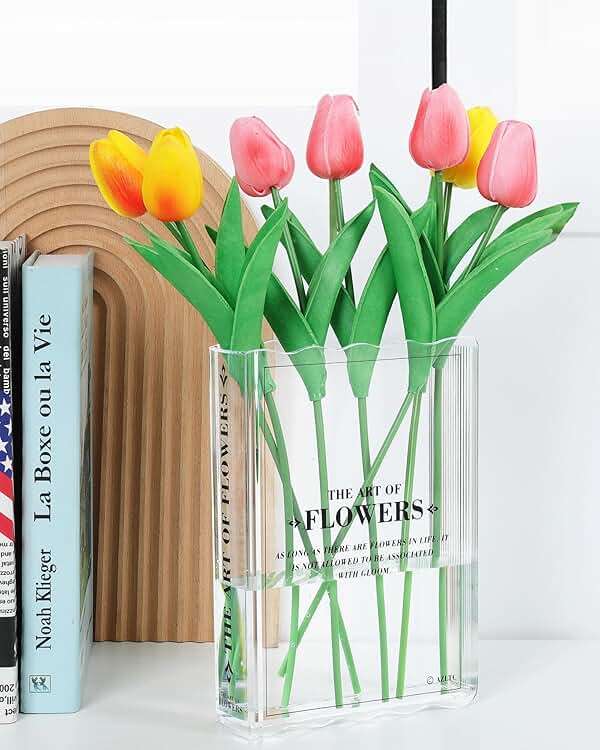 Book-Shaped Vase for Flowers, Book Lovers Gifts, Aesthetic Room Decor Cute Flowers Vases & Must-Have for Home, Bookshelf, Bedroom & Office Decor for Women & Teacher Gift - Like Mothers Day (Clear) - Image 1
