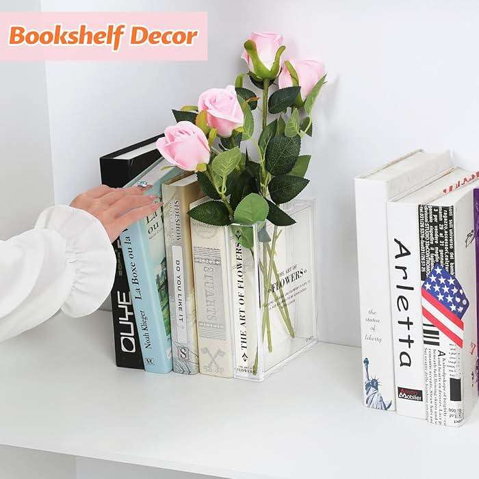 Book-Shaped Vase for Flowers, Book Lovers Gifts, Aesthetic Room Decor Cute Flowers Vases & Must-Have for Home, Bookshelf, Bedroom & Office Decor for Women & Teacher Gift - Like Mothers Day (Clear) - Image 2