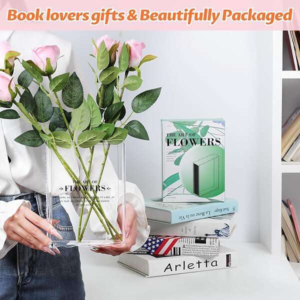 Book-Shaped Vase for Flowers, Book Lovers Gifts, Aesthetic Room Decor Cute Flowers Vases & Must-Have for Home, Bookshelf, Bedroom & Office Decor for Women & Teacher Gift - Like Mothers Day (Clear) - Image 6