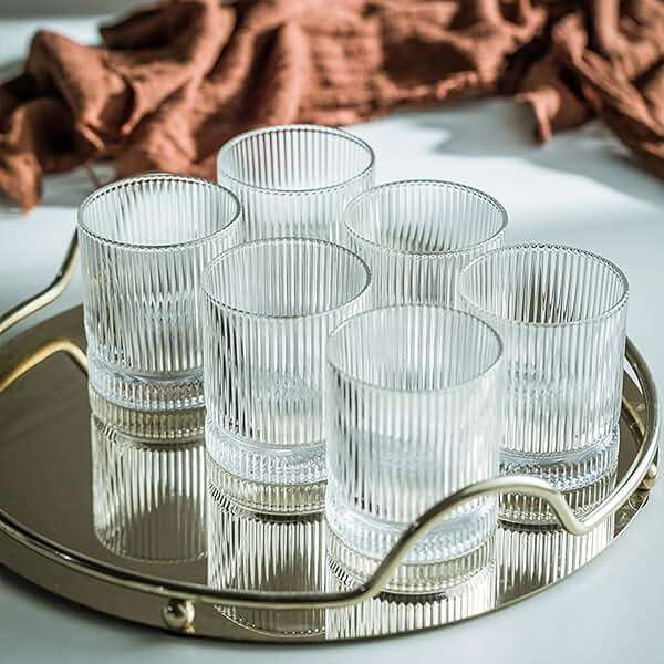 Ribbed Glass Cups Set, 13oz Vintage Drinking Glassware Set, 6 Piece Premium Glassware, Elegant Mixed Glassware Set, Origami Style Cocktail Glasses, Great for Whisky, Iced Coffee & Beverages (6PCS) - Image 5