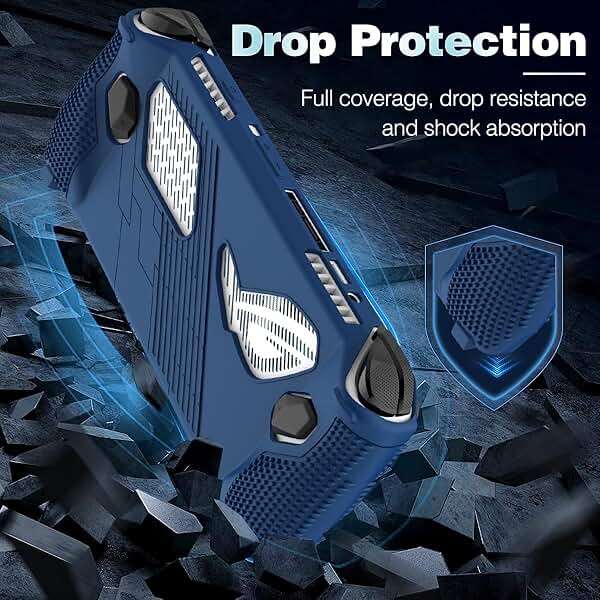 for Rog Ally Stand Protective Case, Silicone Accessories Protector, Soft Cover Skin Shell with 2 Pairs Thumb Grips Caps, Full Protection Kickstand for ASUS Rog Ally Handheld 2023 (Blue) - Image 3