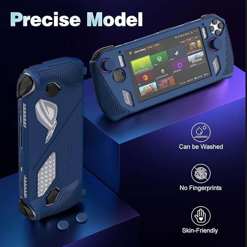 for Rog Ally Stand Protective Case, Silicone Accessories Protector, Soft Cover Skin Shell with 2 Pairs Thumb Grips Caps, Full Protection Kickstand for ASUS Rog Ally Handheld 2023 (Blue) - Image 4