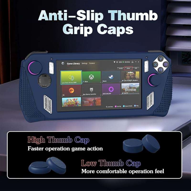 for Rog Ally Stand Protective Case, Silicone Accessories Protector, Soft Cover Skin Shell with 2 Pairs Thumb Grips Caps, Full Protection Kickstand for ASUS Rog Ally Handheld 2023 (Blue) - Image 6