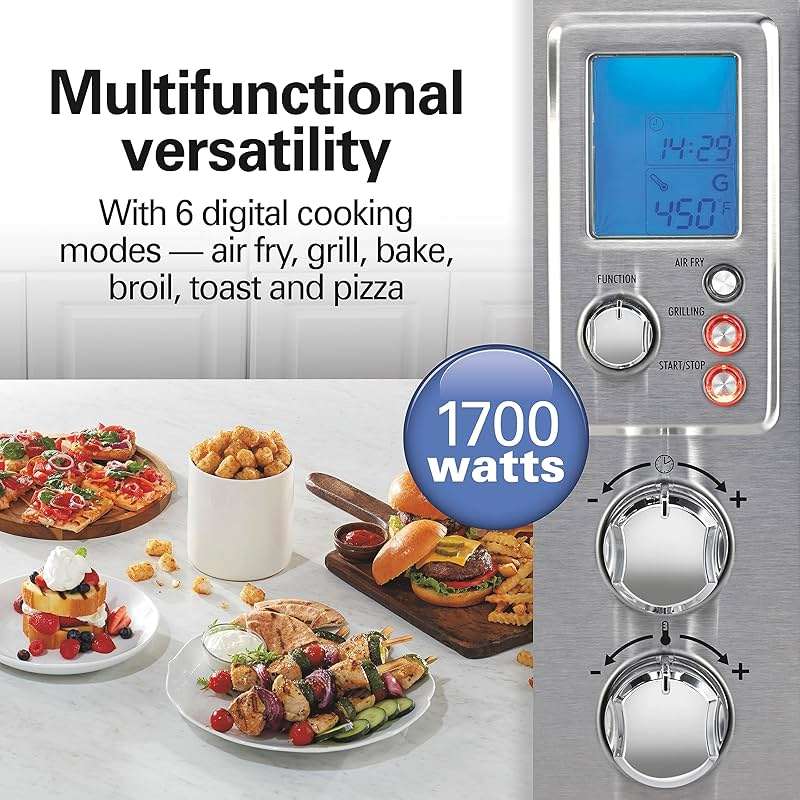 Hamilton Beach 6-in-1 Sure Crisp Air Fryer Toaster Oven Combo & Electric Indoor Grill, 450 F Searing Temp, Bake, Broil, Toast and Pizza Function, .88 cu. ft., 6 Slice Capacity, Stainless Steel (31395) - Image 3