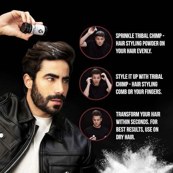 Tribal Chimp Hair Styling Powder, All-day Invisible Hold Hair Volumizer and Texture Powder for Men and Women, Styling Powder with Matte Finish - 6-Piece Set, 10g - Image 4