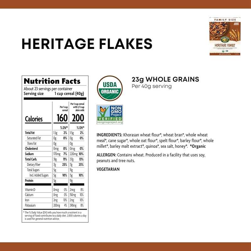 Nature's Path Organic Heritage Flakes® Cereal, 33.5 oz (Pack of 4), Ancient Grains, 23g Whole Grains, Non-GMO - Image 2