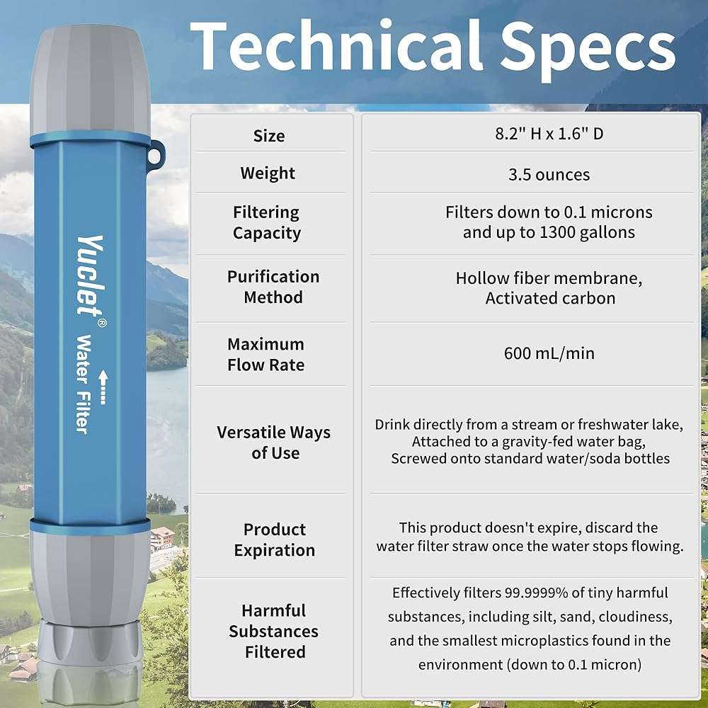 Yuclet 4 Pack Water Filter Straw, Portable Personal Water Filtration System, Water Purifier Survival, Emergency Preparedness for Camping Hiking Drinking Travel Hunting and Family Outing - Image 7