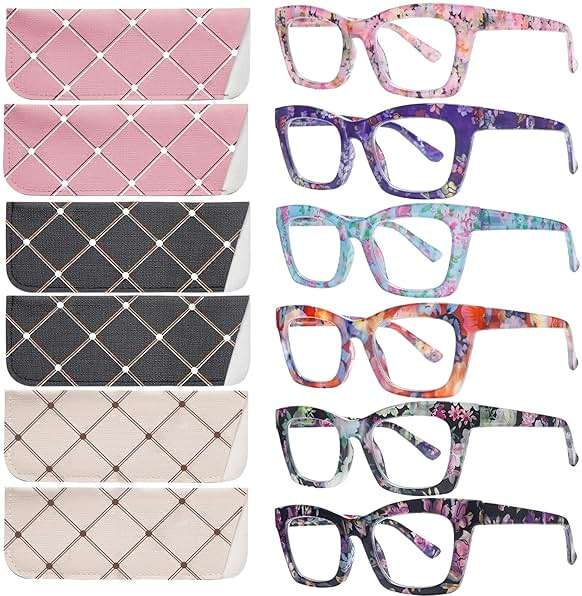 SIGVAN 6 Pack Reading Glasses Blue Light Blocking Square Computer Spring Hinge Readers for Women - Image 1