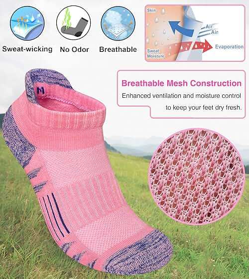 Heyoboy Womens Ankle Anti-blister Thick Cushioned Wicking Odor Resist Athletic Running Socks 5 Pairs - Image 4