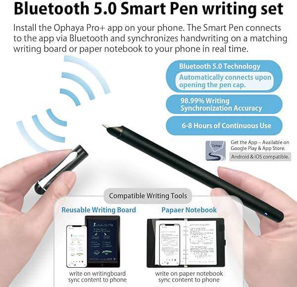Ophayapen Smart Sync Pen for Note Taking with Notebook and Writing Board,Real-time Sync for Digitizing,Convert to Text,Storing,Sharing Paper Notes via APP on Smartphone & iPad (Android and iOS) - Image 2