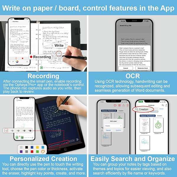 Ophayapen Smart Sync Pen for Note Taking with Notebook and Writing Board,Real-time Sync for Digitizing,Convert to Text,Storing,Sharing Paper Notes via APP on Smartphone & iPad (Android and iOS) - Image 4