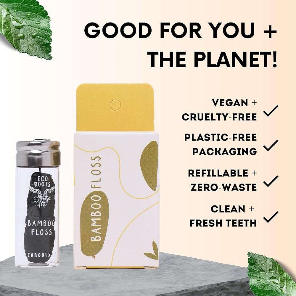 Natural Bamboo Dental Floss: 1 Refillable Glass Container + 3 Biodegradable Bamboo Floss Refill (33 Yards Each), Eco-Friendly, Vegan, Non-Toxic Natural Floss - Refillable Zero Waste Black Thick Floss - Image 5
