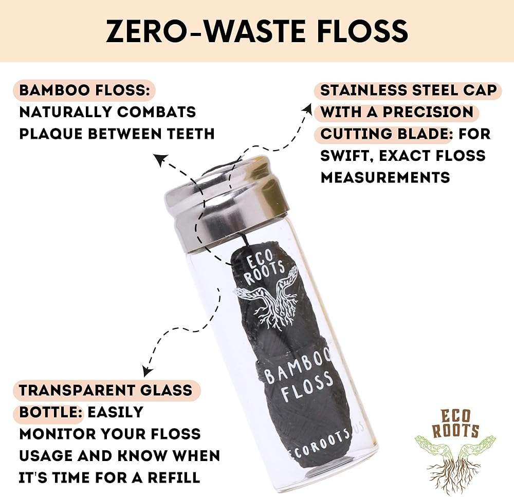 Natural Bamboo Dental Floss: 1 Refillable Glass Container + 3 Biodegradable Bamboo Floss Refill (33 Yards Each), Eco-Friendly, Vegan, Non-Toxic Natural Floss - Refillable Zero Waste Black Thick Floss - Image 6