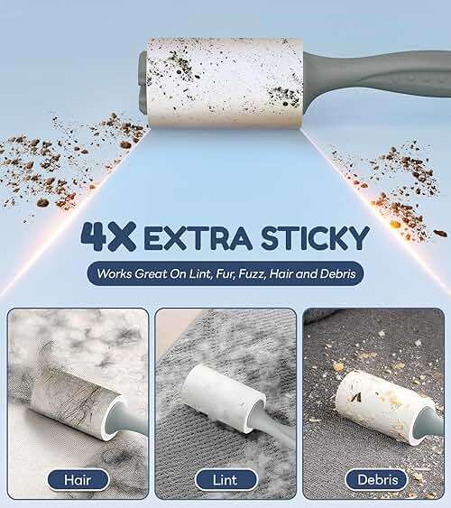 MONSEK 4X Extra Sticky Lint Roller for Pet Hair, Lint Rollers 315 Sheets Mega Value Set, Pet Hair Remover with 3 Upgraded Handle 3 Rollers, Portable Lint Remover for Clothes, Furniture, Dog & Cat Hair - Image 2