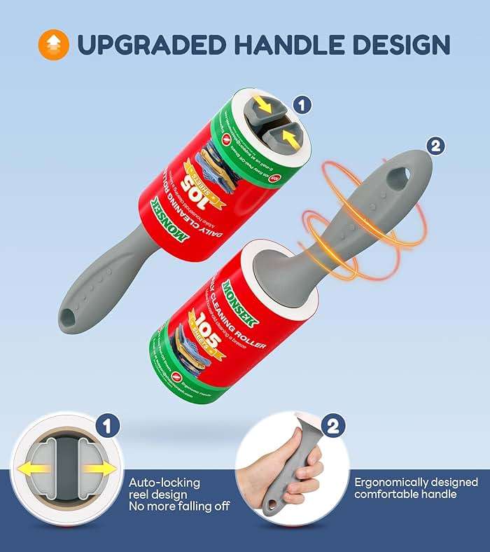 MONSEK 4X Extra Sticky Lint Roller for Pet Hair, Lint Rollers 315 Sheets Mega Value Set, Pet Hair Remover with 3 Upgraded Handle 3 Rollers, Portable Lint Remover for Clothes, Furniture, Dog & Cat Hair - Image 3