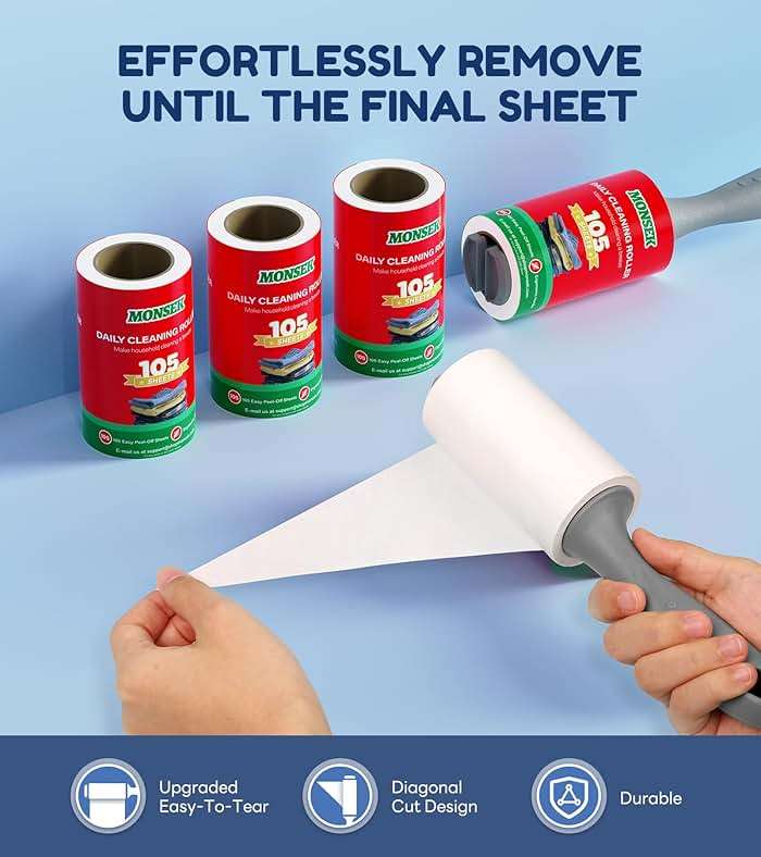 MONSEK 4X Extra Sticky Lint Roller for Pet Hair, Lint Rollers 315 Sheets Mega Value Set, Pet Hair Remover with 3 Upgraded Handle 3 Rollers, Portable Lint Remover for Clothes, Furniture, Dog & Cat Hair - Image 4