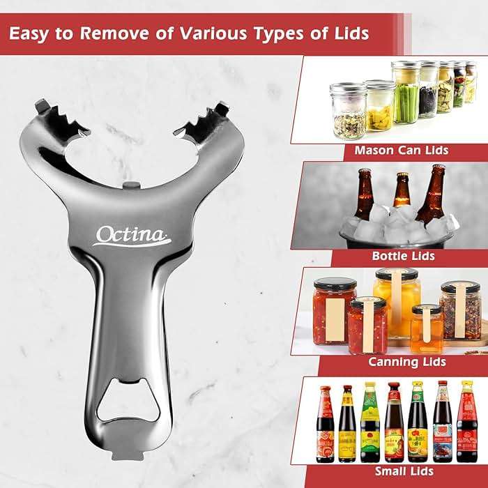 Octina Mason Jar Opener & Bottle Opener No Lid Dents or Damage, Manual Can Opener Easy Twist, Canning Jar Opener Top Remover Utensil for Various Lids - Image 7
