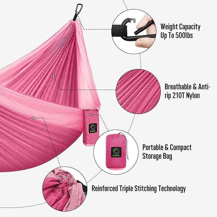 Grassman Camping Hammock Double & Single Portable Hammock with Tree Straps, Lightweight Nylon Parachute Hammocks Camping Accessories Gear for Indoor Outdoor Backpacking, Travel, Hiking, Beach - Image 4