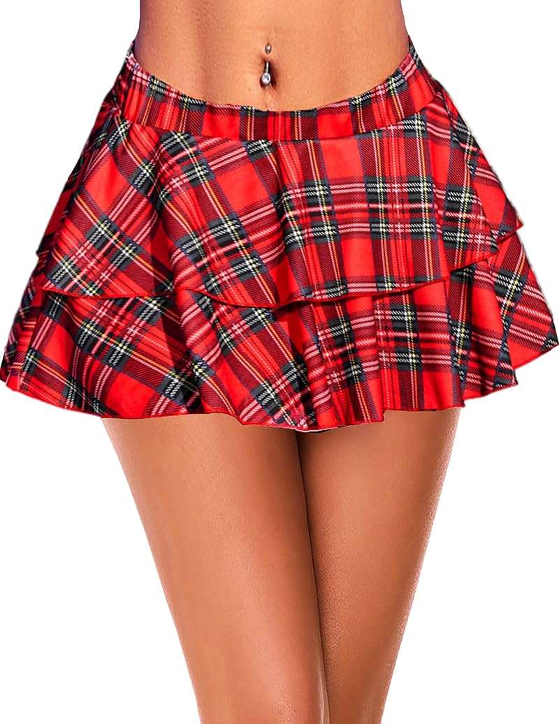 Avidlove Womens Pleated Mini Skirt Solid Ruffle Lingerie Skirts Layered Y2K Plaid Outfit for Schoolgirl Role Play XS-4XL - Image 1