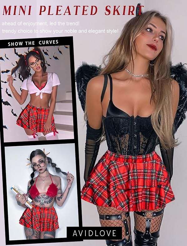 Avidlove Womens Pleated Mini Skirt Solid Ruffle Lingerie Skirts Layered Y2K Plaid Outfit for Schoolgirl Role Play XS-4XL - Image 4