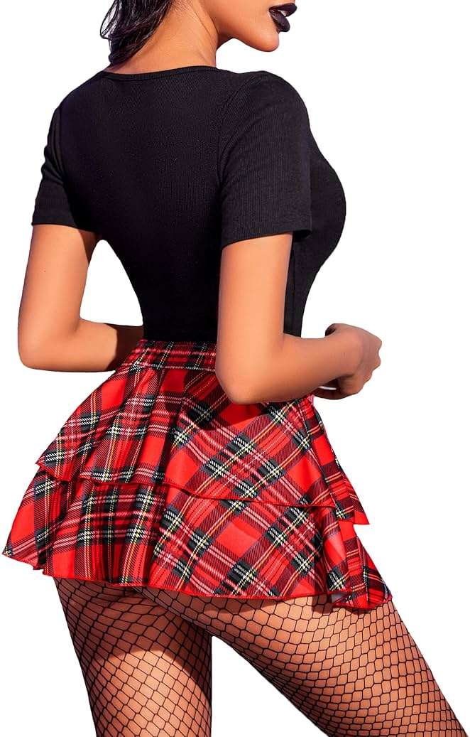 Avidlove Womens Pleated Mini Skirt Solid Ruffle Lingerie Skirts Layered Y2K Plaid Outfit for Schoolgirl Role Play XS-4XL - Image 5