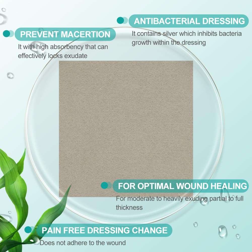 Dimora Upgrade Silver Calcium Alginate Wound Dressing -Silver-Infused Alginate Non Stick Gauze, Highly Absorbent Sterile Bandage Pads,4'' x 4'' Patches 5 Packs - Image 6
