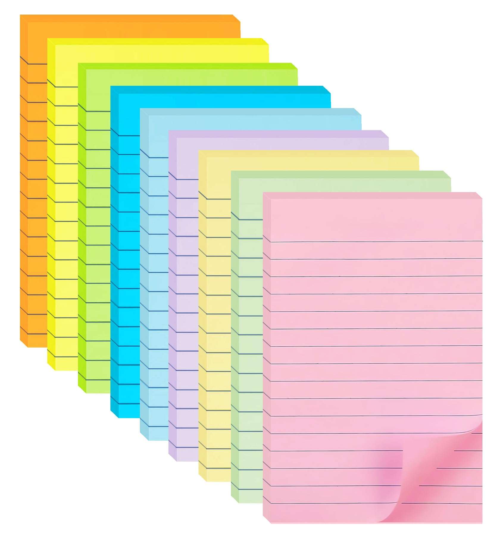 HQCME 9 Pack Lined Sticky Notes 4X6 in Post, 9 Pastel Colors Large Ruled Post Sticky Colorful Super Sticking Power Memo Pads Strong Adhesive, Sticky Notes with Lines Office, Home, 35 Sheets/pad - Image 1