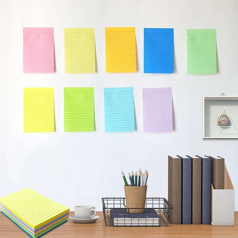 HQCME 9 Pack Lined Sticky Notes 4X6 in Post, 9 Pastel Colors Large Ruled Post Sticky Colorful Super Sticking Power Memo Pads Strong Adhesive, Sticky Notes with Lines Office, Home, 35 Sheets/pad - Image 6