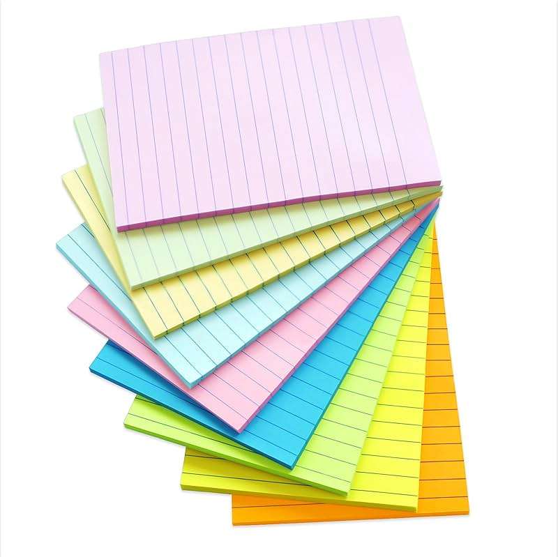 HQCME 9 Pack Lined Sticky Notes 4X6 in Post, 9 Pastel Colors Large Ruled Post Sticky Colorful Super Sticking Power Memo Pads Strong Adhesive, Sticky Notes with Lines Office, Home, 35 Sheets/pad - Image 7
