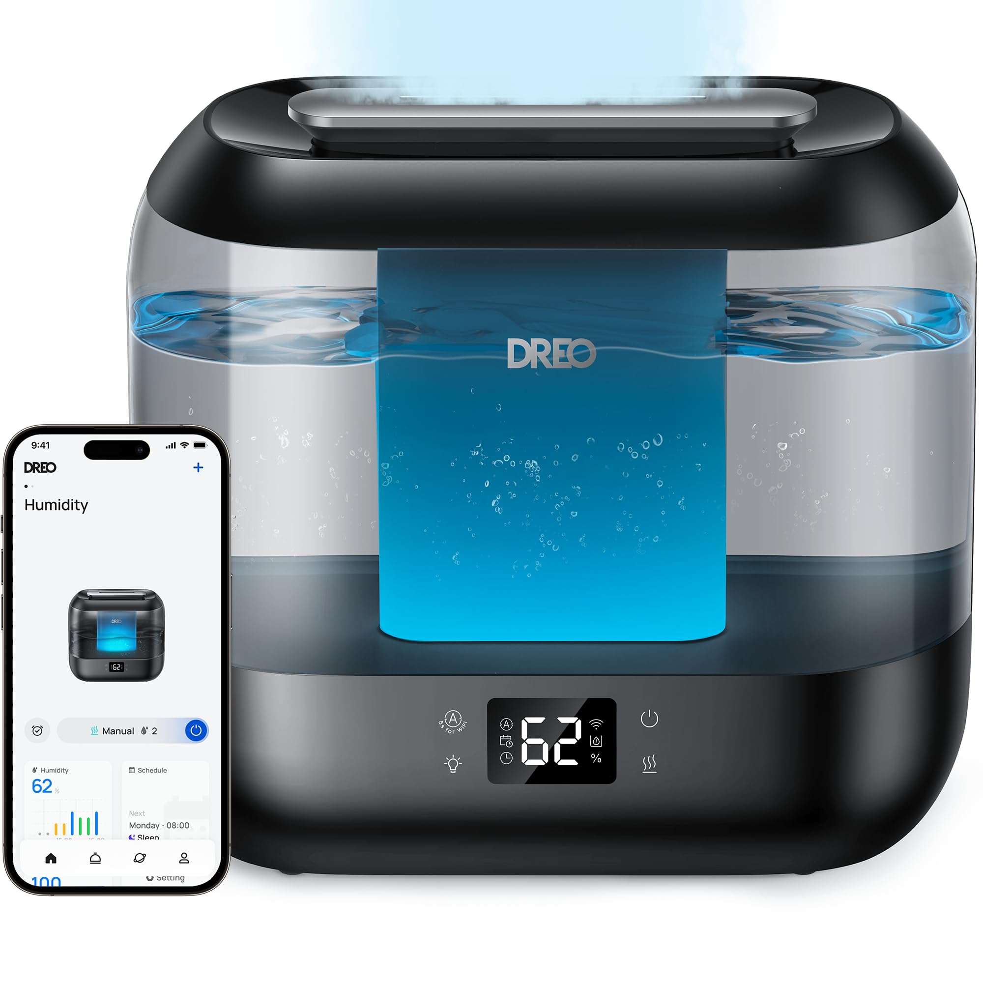 Dreo Smart Humidifiers for Bedroom, Top Fill 4L Supersized Humidifier Large Room with 28 dB, 36H Runtime, Touch/APP/Voice Control, Nightlight, Cool Mist Humidifiers for Baby, Plants, Indoor, Black - Image 1