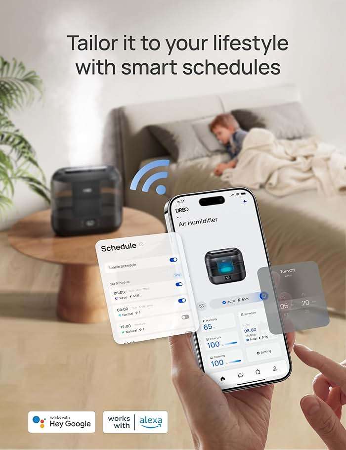Dreo Smart Humidifiers for Bedroom, Top Fill 4L Supersized Humidifier Large Room with 28 dB, 36H Runtime, Touch/APP/Voice Control, Nightlight, Cool Mist Humidifiers for Baby, Plants, Indoor, Black - Image 3