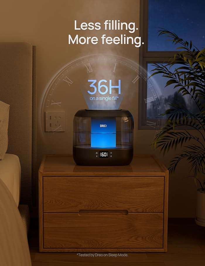 Dreo Smart Humidifiers for Bedroom, Top Fill 4L Supersized Humidifier Large Room with 28 dB, 36H Runtime, Touch/APP/Voice Control, Nightlight, Cool Mist Humidifiers for Baby, Plants, Indoor, Black - Image 9