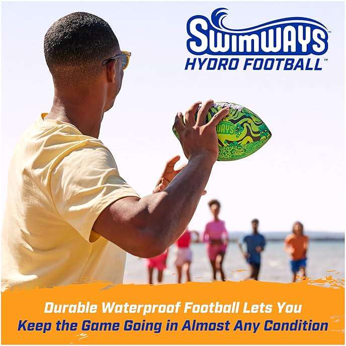 Swimways Hydro Waterproof Football, Outdoor Games for Adults and Kids, Swimming Pool Accessories and Pool Party Games,9.25 Inches, Green - Image 2