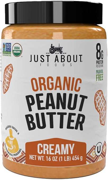 Just About Foods Organic & Keto Peanut Butter Creamy 1 lb Gluten-Free, No Sugar Added, No Palm Oil, Unsweetened Peanut Spread, USDA Organic & Non-GMO - Image 1