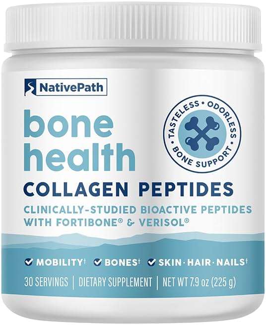 NativePath Bone Health Collagen Peptides, Type 1 & 3, with Fortibone and Verisol, 7.9 Ounce, 30 Servings - Image 1