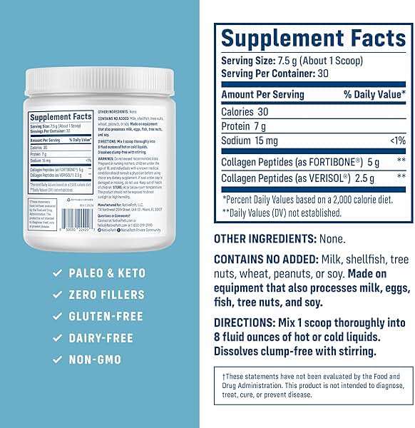 NativePath Bone Health Collagen Peptides, Type 1 & 3, with Fortibone and Verisol, 7.9 Ounce, 30 Servings - Image 2