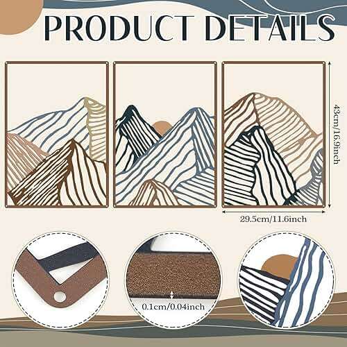 Peryiter 3 Pcs Metal Wall Art Decor Landscape Mountain Wall Hanging Decor for Living Room Abstract Minimalist Modern Mountain Line Pictures Bathroom Office Home Gifts Indoor(Vibrant Colors) - Image 2