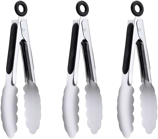 7" Small Kitchen Tongs Set of 3, Stainless Steel Ice Tongs Food Tongs, Mini Serving Tongs for Appetizers, Salad, Buffet (7", 3PCS) - Image 1