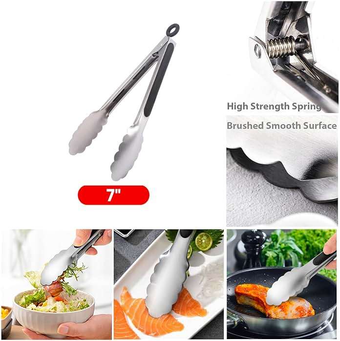 7" Small Kitchen Tongs Set of 3, Stainless Steel Ice Tongs Food Tongs, Mini Serving Tongs for Appetizers, Salad, Buffet (7", 3PCS) - Image 2
