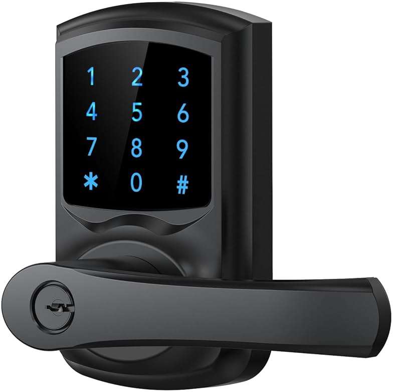 HIDALIFE Keyless Entry Door Lock with Keypad and Handle for Front Doors, Touchscreen Electronic Door Lock, Anti-peep Password, Auto-Locking, Matte Black - Image 1
