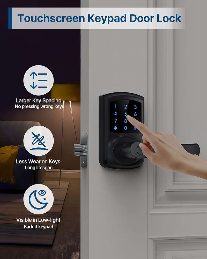HIDALIFE Keyless Entry Door Lock with Keypad and Handle for Front Doors, Touchscreen Electronic Door Lock, Anti-peep Password, Auto-Locking, Matte Black - Image 3