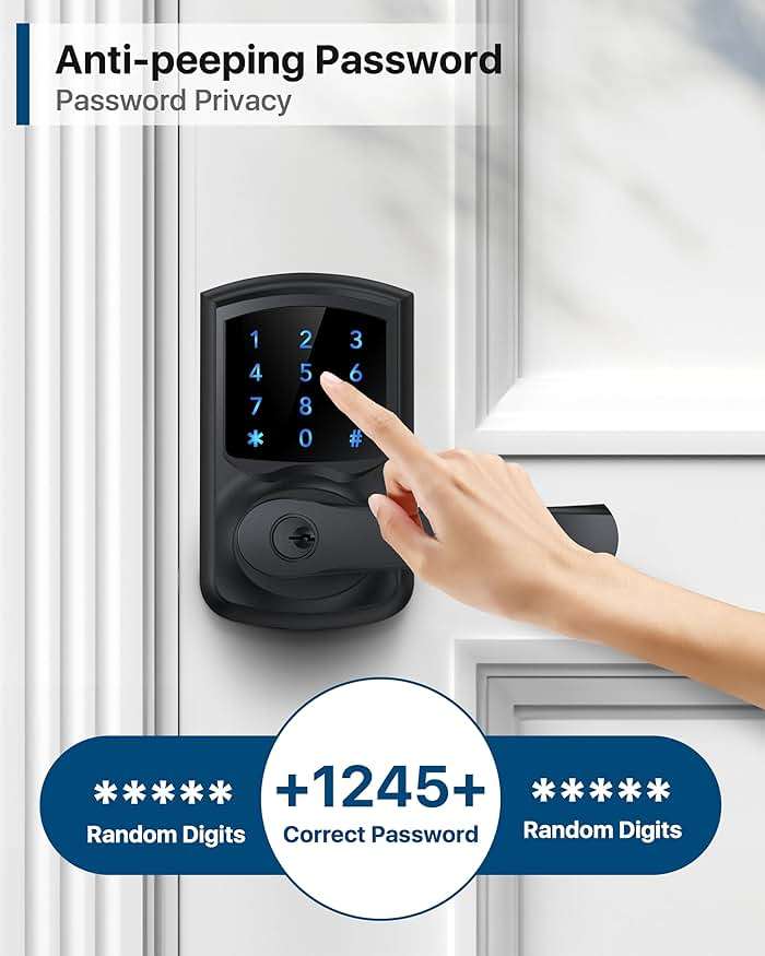 HIDALIFE Keyless Entry Door Lock with Keypad and Handle for Front Doors, Touchscreen Electronic Door Lock, Anti-peep Password, Auto-Locking, Matte Black - Image 6