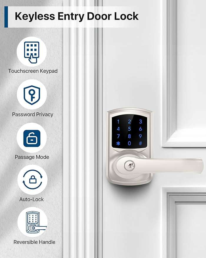 HIDALIFE Keyless Entry Door Lock, Keypad Door Lock with Handle, Electronic Door Lock, Touchscreen, Auto-Locking, Anti-peep Password, Easy to Install for Front Door, Home, Office, Satin Nickel - Image 2