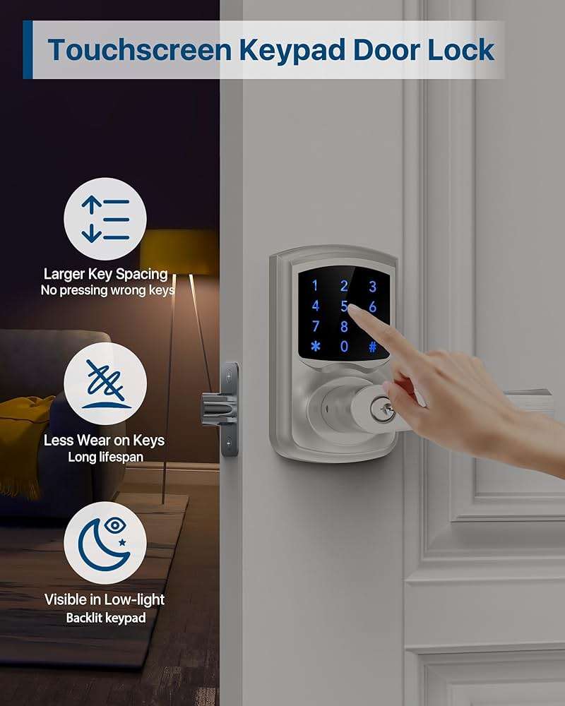 HIDALIFE Keyless Entry Door Lock, Keypad Door Lock with Handle, Electronic Door Lock, Touchscreen, Auto-Locking, Anti-peep Password, Easy to Install for Front Door, Home, Office, Satin Nickel - Image 3