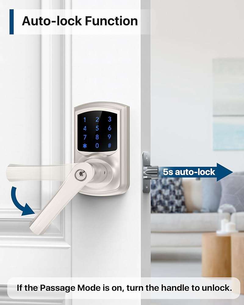 HIDALIFE Keyless Entry Door Lock, Keypad Door Lock with Handle, Electronic Door Lock, Touchscreen, Auto-Locking, Anti-peep Password, Easy to Install for Front Door, Home, Office, Satin Nickel - Image 5