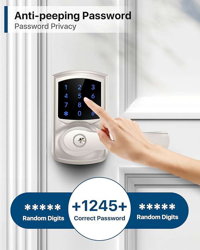 HIDALIFE Keyless Entry Door Lock, Keypad Door Lock with Handle, Electronic Door Lock, Touchscreen, Auto-Locking, Anti-peep Password, Easy to Install for Front Door, Home, Office, Satin Nickel - Image 8