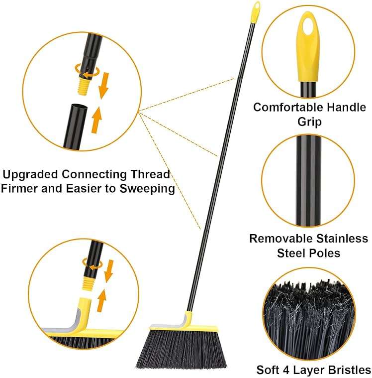 4 Packs Outdoor Broom for Floor Cleaning with 58" Long Handle, Heavy-Duty Commercial Brooms for Sweeping Indoor Outdoor Courtyard Restaurant Garage Patio Decks Mall Market Kitchen Office Lobby Shop - Image 6