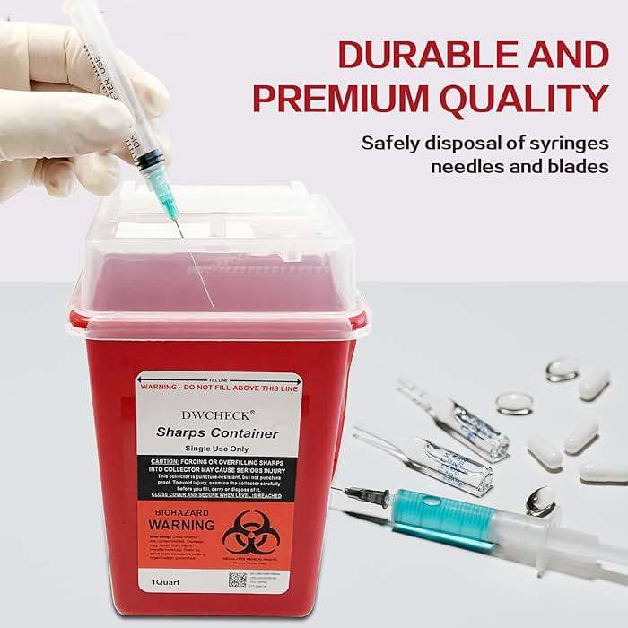 DWCHECK Sharps Container for Home Use 1 Quart, 5 Pack Professional Needle Disposal Containers, Biohazard Needle and Syringe Disposal Containers, Small Sharps Disposal Container for Travel - Image 2