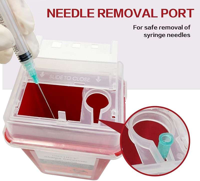 DWCHECK Sharps Container for Home Use 1 Quart, 5 Pack Professional Needle Disposal Containers, Biohazard Needle and Syringe Disposal Containers, Small Sharps Disposal Container for Travel - Image 3