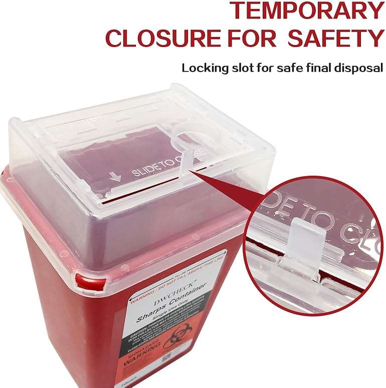 DWCHECK Sharps Container for Home Use 1 Quart, 5 Pack Professional Needle Disposal Containers, Biohazard Needle and Syringe Disposal Containers, Small Sharps Disposal Container for Travel - Image 4